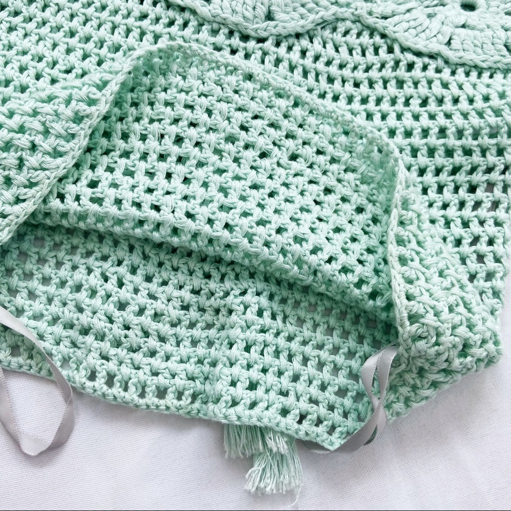 ❤️SOLD NWT Tularosa X Revolve Izzy Mint Crochet Knit Off Shoulder Tie Crop Top - Picture 6 of 11